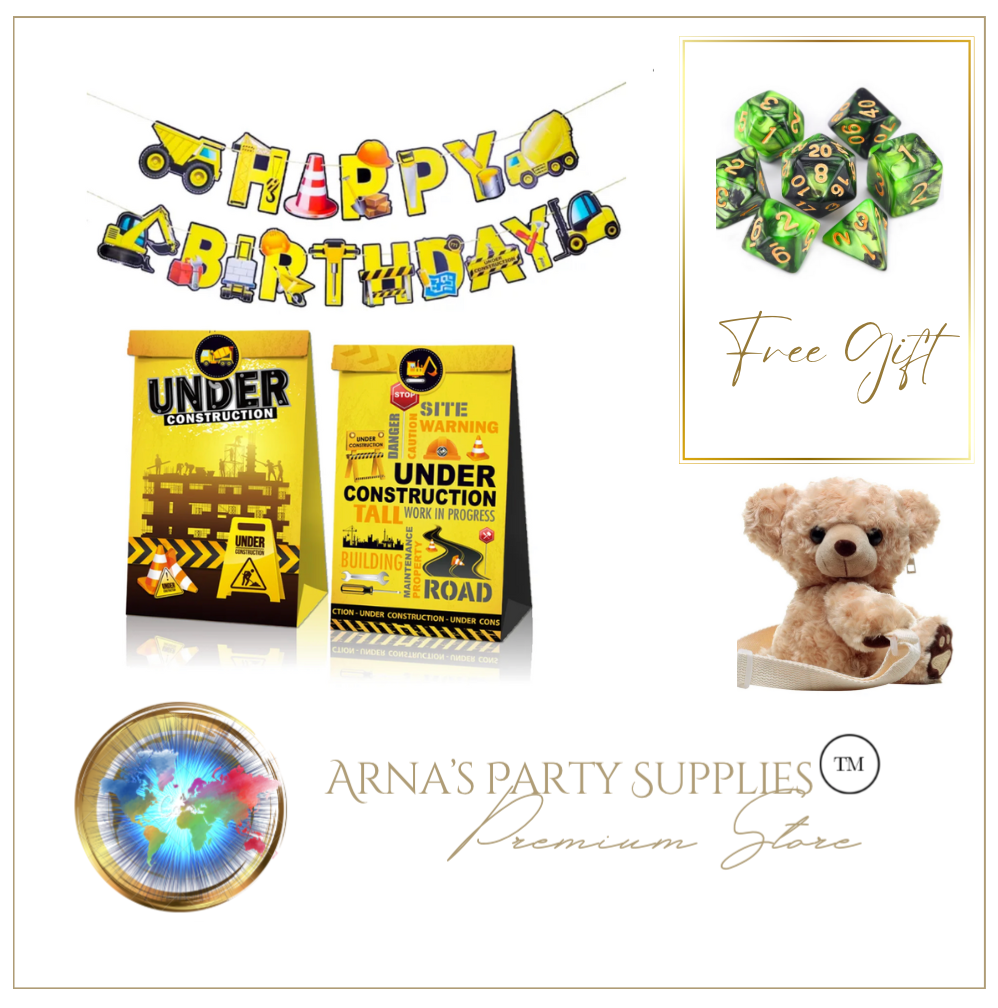Construction Theme Birthday Party - 10 People Setting + Free Gifts