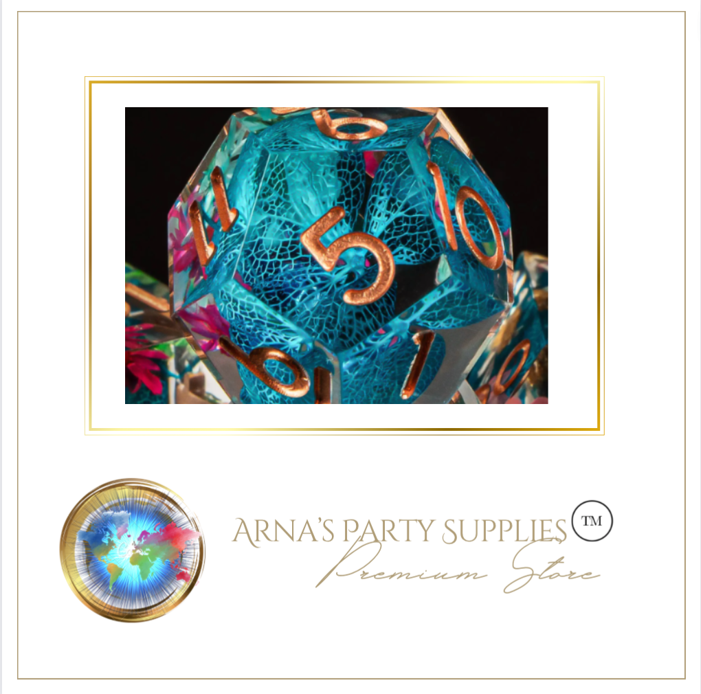 Limited Edition 7 Unique Dice Floral Resin (Perfect for Games of Party Favours)
