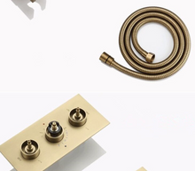 Load image into Gallery viewer, &quot;Arna&quot; Collection - Bath Shower Faucet Set Auto - Thermostat Control Brass Brushed Gold/Black In-Wall Shower Mixer Tap Hot &amp; Cold Hand held Shower
