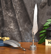 Load image into Gallery viewer, Gold Feather Pen Metal Fountain pen Inserted Ink Set Vintage Silver Feather Pen Student Office Supplies - Gift
