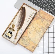Load image into Gallery viewer, Natural Peacock Feather Dip Pen Boxed Set
