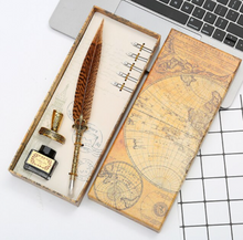 Load image into Gallery viewer, Natural Peacock Feather Dip Pen Boxed Set
