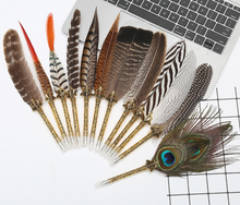 Load image into Gallery viewer, Natural Peacock Feather Dip Pen Boxed Set
