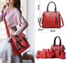 Load image into Gallery viewer, &quot;Legend Collection&quot; Women Handbags and Purse 4pcs Bag Set Female Shoulder Crossbody Bag Solid Color Soft Bag Wallet Handbag Cat Tassels Bags (SPECIAL)
