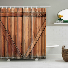 Load image into Gallery viewer, Vintage Style Wood Door Platform 3/4 Wall Bookshelf Shower/Bath Curtains Bathroom Curtain Frabic Waterproof Polyester with Hooks
