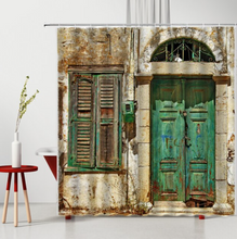 Load image into Gallery viewer, Shower/Bath Curtain Retro Rustic Bronze Gate Wood Grain Window Brick Stone Pattern 3D Printing Rural Old Door Waterproof Bathroom Curtains
