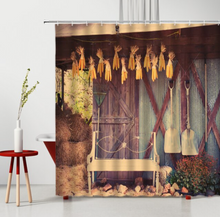 Load image into Gallery viewer, Shower/Bath Curtain Retro Rustic Bronze Gate Wood Grain Window Brick Stone Pattern 3D Printing Rural Old Door Waterproof Bathroom Curtains
