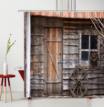 Load image into Gallery viewer, Shower/Bath Curtain Retro Rustic Bronze Gate Wood Grain Window Brick Stone Pattern 3D Printing Rural Old Door Waterproof Bathroom Curtains

