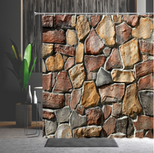 Load image into Gallery viewer, Stone Brick Shower/Bath Curtain Old-Fashioned Brick Wall Feet Pattern Cobblestone Decoration Bathtub Decoration Multiple Size

