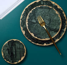 Load image into Gallery viewer, &quot;Arna Lisa&quot; 3 Piece Plate Set - Natural Marble Plates Creativity Gold Inlay Display Trays
