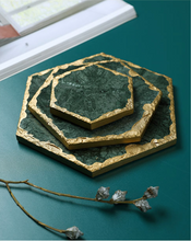 Load image into Gallery viewer, &quot;Arna Lisa&quot; 3 Piece Plate Set - Natural Marble Plates Creativity Gold Inlay Display Trays
