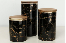 Load image into Gallery viewer, &quot;Arna Lisa&quot; Royal Collection - Black Marble Pattern Ceramics Storage Bottles Sealed Jars And Bamboo Lid Home Kitchen Storage Can Container
