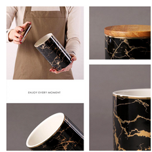 Load image into Gallery viewer, &quot;Arna Lisa&quot; Royal Collection - Black Marble Pattern Ceramics Storage Bottles Sealed Jars And Bamboo Lid Home Kitchen Storage Can Container
