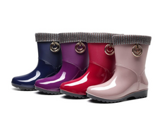 Load image into Gallery viewer, Luxury Lady New Women PVC Fur Warm Rain Boots - Low Heel Jelly Rubber Boots Candy Colours
