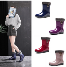 Load image into Gallery viewer, Luxury Lady New Women PVC Fur Warm Rain Boots - Low Heel Jelly Rubber Boots Candy Colours

