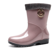 Load image into Gallery viewer, Luxury Lady New Women PVC Fur Warm Rain Boots - Low Heel Jelly Rubber Boots Candy Colours
