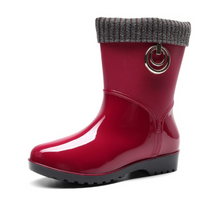 Load image into Gallery viewer, Luxury Lady New Women PVC Fur Warm Rain Boots - Low Heel Jelly Rubber Boots Candy Colours
