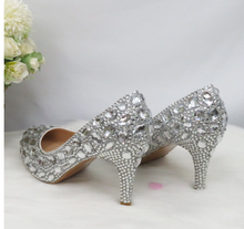Load image into Gallery viewer, Limited Edition - Luxury Lace Shoe Set - Many colours &amp; Sizes (Shoe + Clutch) Silver Crystal Bride High heels ladies party dress shoes woman Round Toe
