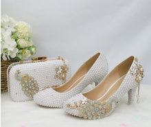Load image into Gallery viewer, Limited Edition - Luxury Lace Shoe Set - Flat &amp; Heels - Many colours &amp; Sizes (Shoe + Clutch) Wedding
