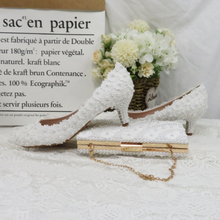 Load image into Gallery viewer, White Flower Wedding Shoes and Bags Sets Ladies Pointed Toe shoes Woman High Heel &amp; Matching Bag
