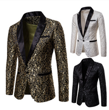 Load image into Gallery viewer, Mens Luxury Gold Jacquard Blazer Patchwork Jacket - Many Colours &amp; Sizes
