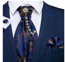 Load image into Gallery viewer, Luxury Mens Silk Tie Handkerchief Cufflinks &amp; Neck Tie Ring - Many Colours &amp; Sizes
