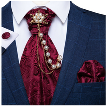 Load image into Gallery viewer, Luxury Mens Silk Tie Handkerchief Cufflinks &amp; Neck Tie Ring - Many Colours &amp; Sizes
