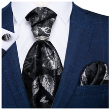 Load image into Gallery viewer, Luxury Mens Silk Tie Handkerchief Cufflinks &amp; Neck Tie Ring - Many Colours &amp; Sizes
