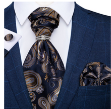 Load image into Gallery viewer, Luxury Mens Silk Tie Handkerchief Cufflinks &amp; Neck Tie Ring - Many Colours &amp; Sizes
