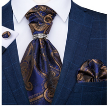 Load image into Gallery viewer, Luxury Mens Silk Tie Handkerchief Cufflinks &amp; Neck Tie Ring - Many Colours &amp; Sizes
