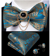 Load image into Gallery viewer, Designer Business Silk Bow Tie Brooch Pin Set - Many Colours
