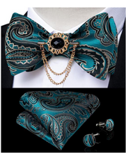 Load image into Gallery viewer, Designer Business Silk Bow Tie Brooch Pin Set - Many Colours
