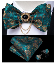 Load image into Gallery viewer, Designer Business Silk Bow Tie Brooch Pin Set - Many Colours
