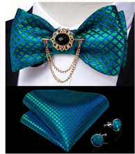 Load image into Gallery viewer, Designer Business Silk Bow Tie Brooch Pin Set - Many Colours
