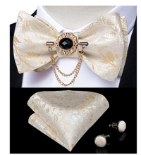 Load image into Gallery viewer, Designer Business Silk Bow Tie Brooch Pin Set - Many Colours
