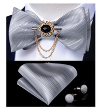 Load image into Gallery viewer, Designer Business Silk Bow Tie Brooch Pin Set - Many Colours
