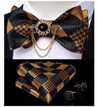 Load image into Gallery viewer, Designer Business Silk Bow Tie Brooch Pin Set - Many Colours
