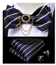 Load image into Gallery viewer, Designer Business Silk Bow Tie Brooch Pin Set - Many Colours
