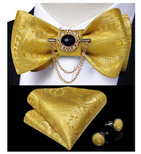 Load image into Gallery viewer, Designer Business Silk Bow Tie Brooch Pin Set - Many Colours
