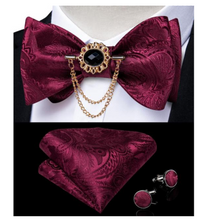 Load image into Gallery viewer, Designer Business Silk Bow Tie Brooch Pin Set - Many Colours
