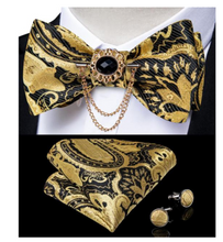 Load image into Gallery viewer, Designer Business Silk Bow Tie Brooch Pin Set - Many Colours
