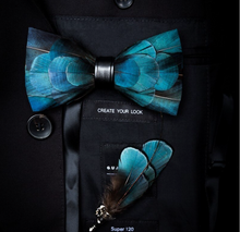 Load image into Gallery viewer, Luxury - Mens Natural Bird Feather Exquisite Hand Made Bow Tie Brooch Pin Gift Box Set

