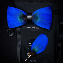 Load image into Gallery viewer, Luxury - Mens Natural Bird Feather Exquisite Hand Made Bow Tie Brooch Pin Gift Box Set
