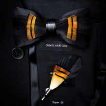 Load image into Gallery viewer, Luxury - Mens Natural Bird Feather Exquisite Hand Made Bow Tie Brooch Pin Gift Box Set
