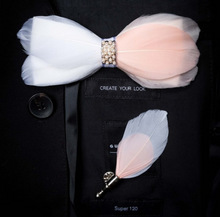 Load image into Gallery viewer, Luxury - Mens Natural Bird Feather Exquisite Hand Made Bow Tie Brooch Pin Gift Box Set
