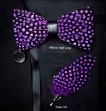 Load image into Gallery viewer, Luxury - Mens Natural Bird Feather Exquisite Hand Made Bow Tie Brooch Pin Gift Box Set
