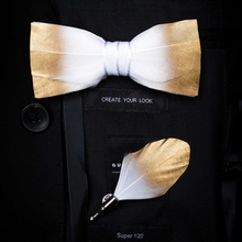 Load image into Gallery viewer, Luxury - Mens Natural Bird Feather Exquisite Hand Made Bow Tie Brooch Pin Gift Box Set
