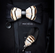 Load image into Gallery viewer, Luxury - Mens Natural Bird Feather Exquisite Hand Made Bow Tie Brooch Pin Gift Box Set
