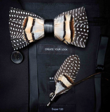 Load image into Gallery viewer, Luxury - Mens Natural Bird Feather Exquisite Hand Made Bow Tie Brooch Pin Gift Box Set
