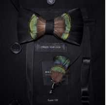 Load image into Gallery viewer, Luxury - Mens Natural Bird Feather Exquisite Hand Made Bow Tie Brooch Pin Gift Box Set
